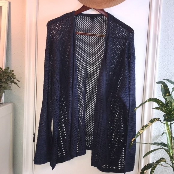 Lane Bryant Open Stitch Open Front Crochet Knit Navy Blue Cardigan Size 26/28 - Picture 1 of 12